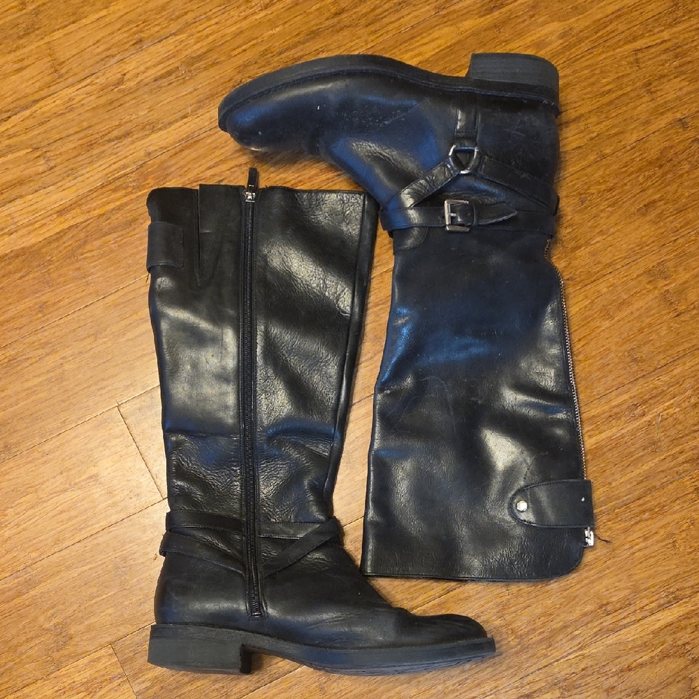 Black Leather Knee-High Boots